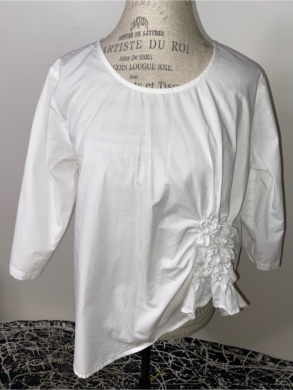 Women's White Gathered Side-Detail Blouse